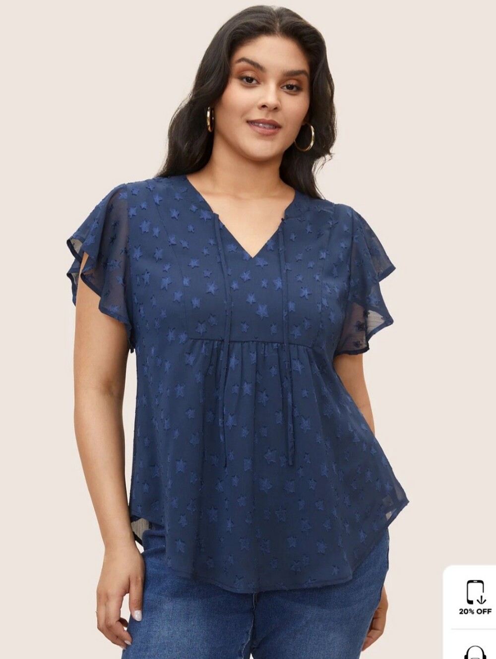 Star Mesh Gathered Ruffle Sleeve Blouse - Picture 4 of 5